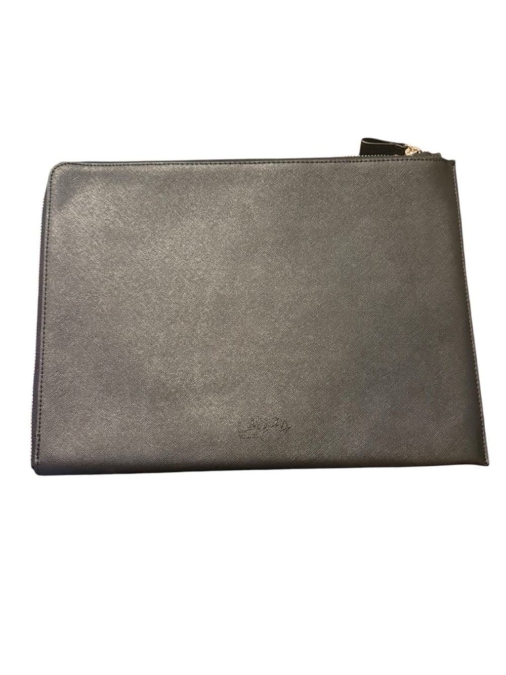 Leather Zip laptop Pouch Clutch in Metallic Gray fits 16” laptop - Picture 3 of 6